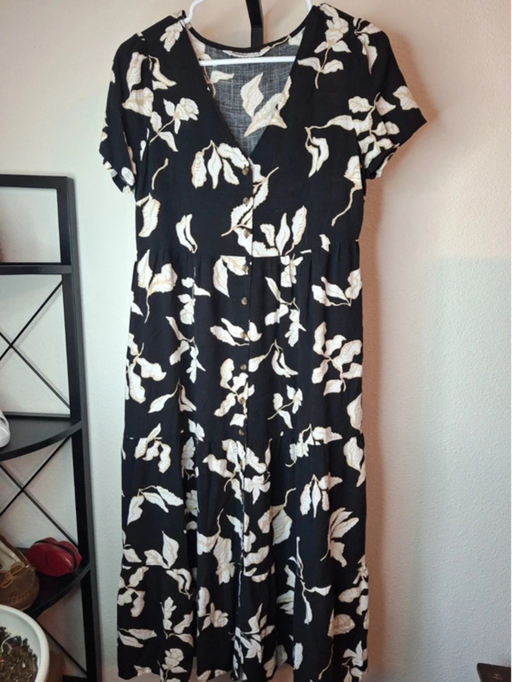 Sonoma Goods for Life black floral button-up tiered dress size S